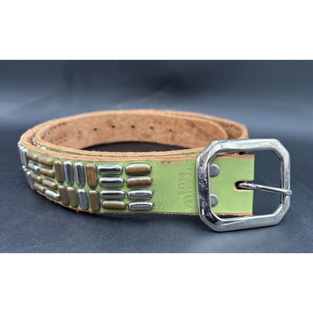 Vtg Jeff Gallea Belt Leather Rare Green Grommet Studded Western Hand Crafted LA